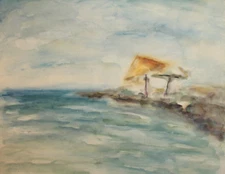 Vintage impressionist watercolor painting seascape