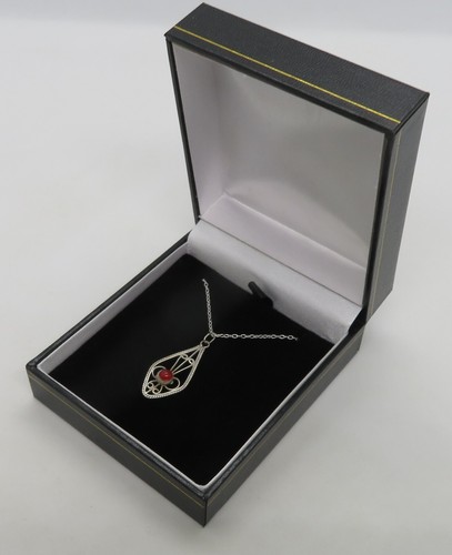 Colgante antiguo Art Deco vintage de plata de filigrana de ley y ágata roja - Imagen 2 de 10