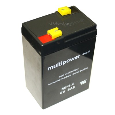 MULTIPOWER BLEI GEL AKKU BATTERIE 6V / 5Ah Accu Aku Acku Battery Bateria 4,2Ah