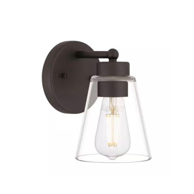 Hampton Bay Eastburn 1-Light Matte Black Wall Sconce with Clear Glass Shade
