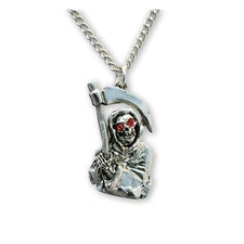 Gothic Grim Reaper with Red Austrian Crystals Pendant Necklace NK-541