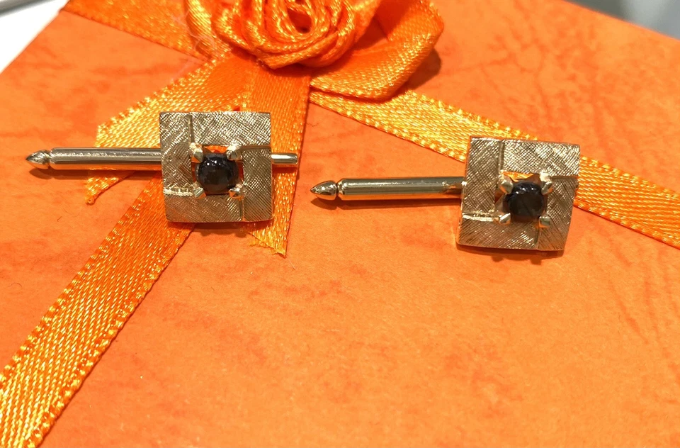 Gemelos Oro Amarillo 14k, Piedra Ojo de Tigre, Accesorios Traje Hombre Foto 2 de 4