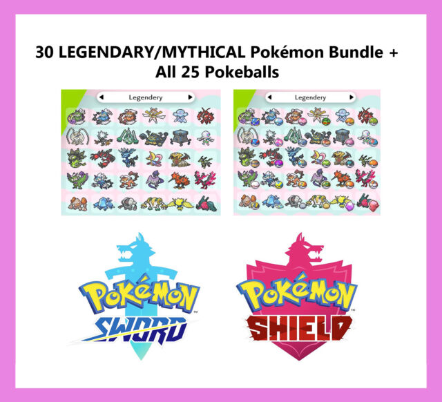 Pokemon Sword & Shield - 30 LEGENDARY/MYTHICAL Pokémon Bundle + All 25 Pokeballs