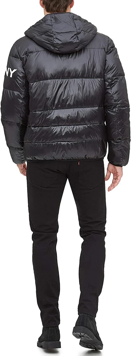 Buy DKNY Men's Water Resistant Ultra Loft Hooded Logo Puffer Jacket  (Standard and Big & Tall), New Heather Grey, XX-Large at