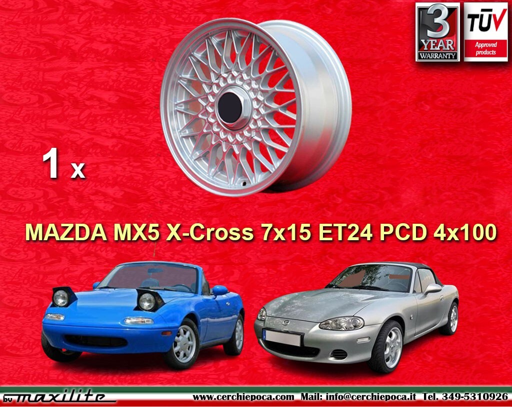 1 Cerchio BBS style MAZDA MX5 NA NB 7x15 4x100 ET24 Wheels Felgen