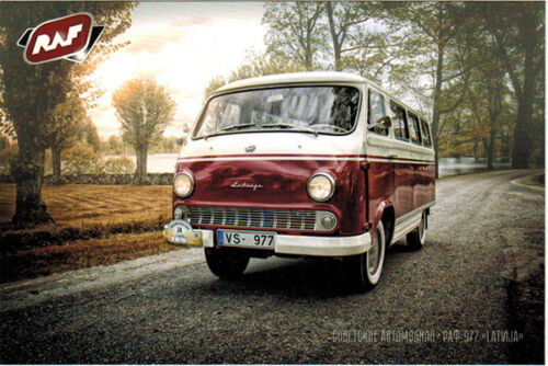 1958 Model of  Soviet minibus RAF-977 "LATVIA" Russian postcard  - Bild 1 von 1