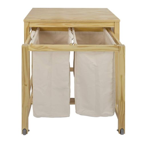 Laundry Prep Hamper Home Clothing Storage Organizer Gliding Wheels Solid Wood - Picture 5 of 11