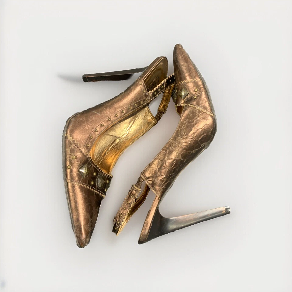 CARLOS SANTANA 8.5 M Vixen Leather Pointed Toe Sling Back Pump Heels Studded - Image 3 of 4