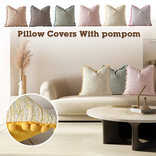 Pillow Case with Pom Pom Cushion Cover Weave Sofa Chair Home Decor Art Style - Picture 2 of 18