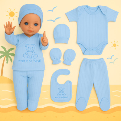 Neugeborenen Baby Jungen Kleidung Set für Ausstattung Erstausstattung 6 Teilig