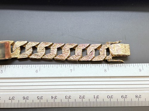 9ct Yellow Solid Gold Curb Chaps ID Bracelet – 13.4mm – 8 ½" - Picture 9 of 11