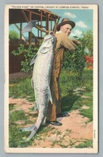 Giant Tarpon "Silver King" CORPUS CHRISTI Texas~Vintage Linen Fishing 1936