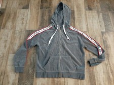 Tommy Hilfiger Sport Velour Zippered Jacket Hoodie Gray Size Small