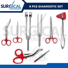 8 pcs Medical Diagnostic Kit Stainless Ideal for EMT, Nursing, Surgical ( Red )