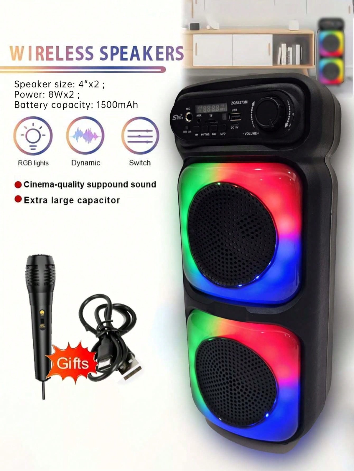 ZQS4273M High-Power Dual Portable Wireless Speaker for Outdoor Travel and Events