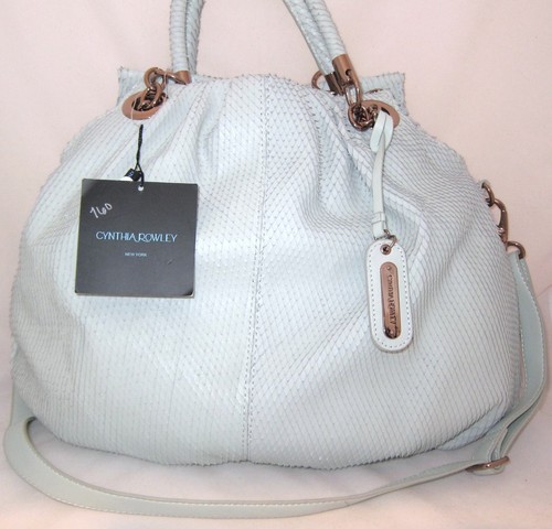 Cynthia Rowley Leather Bag Purse Satchel Sac Snake Print Purple Olive New - Picture 3 of 5
