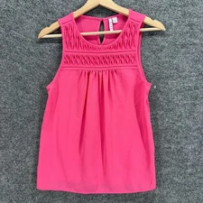Elle Blouse Women XS Pink Sleeveless Wide Strap Hook & Eye Round Neck Casual