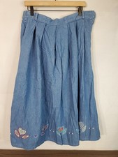 Vintage Napa Valley Petite Jean Skirt Medium Embroidered Flowers Denim  READ
