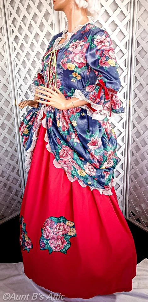 Colonial 18th Century Costume Ladies 2Pc Rose & Blue Handmade Skirt & Top Lg/XL - Image 3 of 4