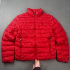 Polo Ralph Lauren Jacket Kids Large 14-16 Red Puffer Nylon Quilted Zip Winter