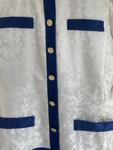 Set completo gonna Adrianna Papell vintage vecchi soldi avorio blu seta taglia 8 splendido - Foto 2 di 11