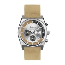 Accurist Origin 41mm Mens Round Silver Analogue Watch with Tan Strap