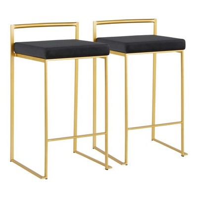 Fuji Contemporary Counter Stool in Gold with Black Velvet Cushion by  - Set of