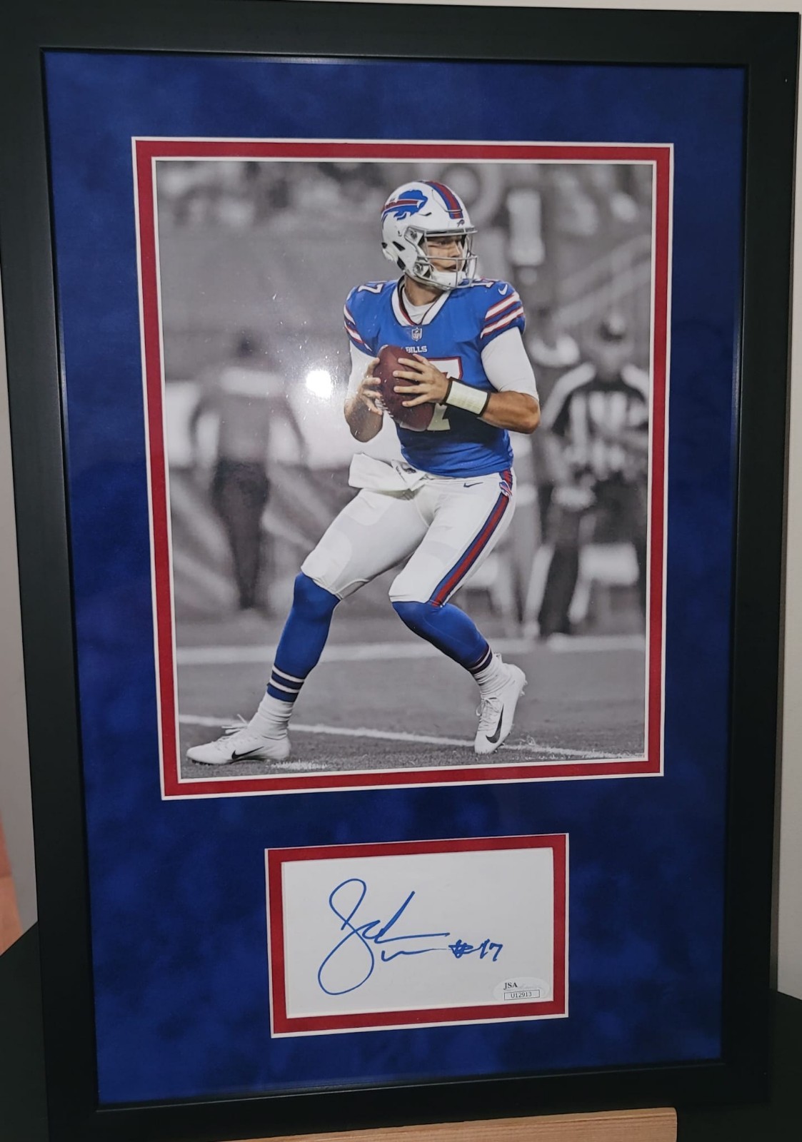 Josh Allen Autographed Signed Buffalo Bills Cut w/ 8x10 Action Photo Custom Double Matte JSA COA 