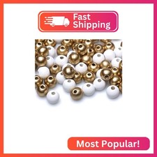 10mm Wood Beads, 200Pcs White Gold Mixed Colors Wooden Round Beads Wooden Loose