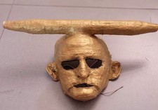 Mask Handmade Vtg Halloween Paper Mache scary,Satan Signed Alfonso Carnival Note
