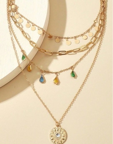 Zara Chapado en Oro 18K Boohoo 4 Capas Collar Cadena y Joyas Monedas Colgante Moneda - Imagen 6 de 6