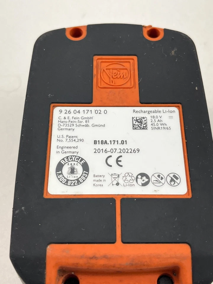 Batería inalámbrica de iones de litio Fein 18V 2,5 Ah - Para piezas, sin probar Foto 4 de 4