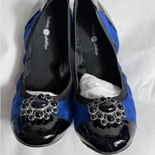 NIB Lindsay Phillips Tracy Ballet Flats Blue Embellished Cap Toe Shoes Sz 7