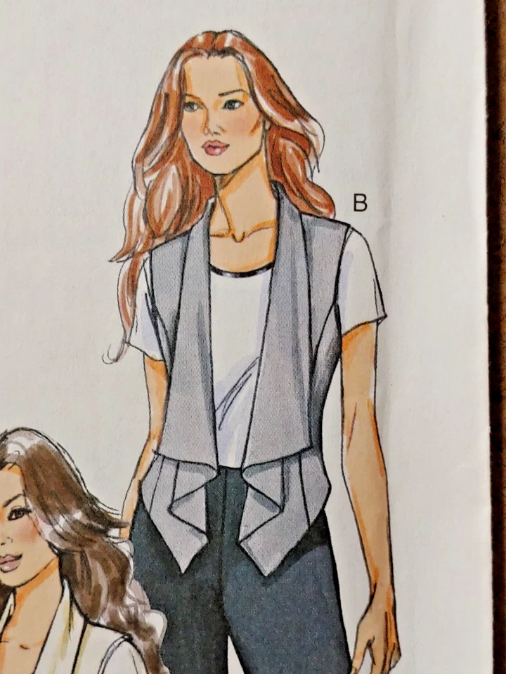 Butterick B5928 Open-Front Waterfall Drape Fitted Vest & Jackets Sz 6-8-10-12-14 - Image 3 of 4