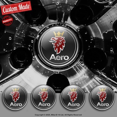 Saab Decals Set of 4 3D Gel Silicone Center Wheel Caps Stickers