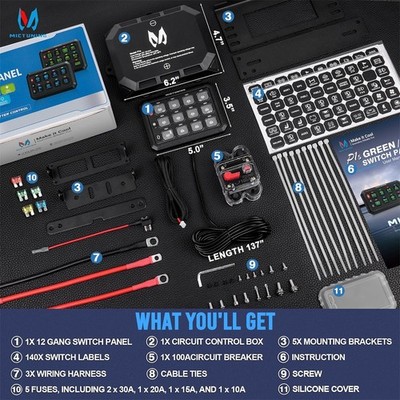 MICTUNING 12 Gang Switch Panel, Blue Multifunction Led Auxiliary