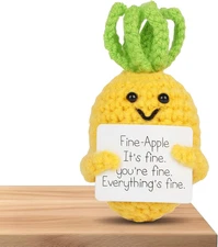 Mini Funny Positive Pineapple, 3 inch Knitted Wool Doll with Positive Card for C