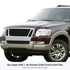 For Ford Explorer Sport Trac 07-10 Main and Bumper Grille Kit 4-Pc Black 8x6 mm
