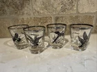 Sportsman Shot Glasses Game Birds Silver Rim Federal Glass Vintage Set 4