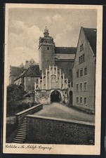 Colditz i. Sa., Blick auf den Schloss-Eingang, Ansichtskarte 1946 