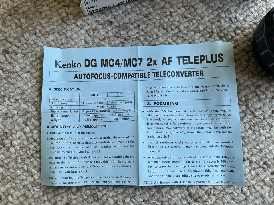 Kenko 2x N-AFD Teleplus MC7 Converter AF - Nikon Analog Digital - Image 4 of 4