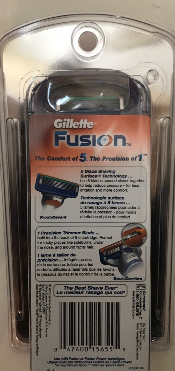 Gillette Fusion Razor Handle with Two Cartridges Genuine