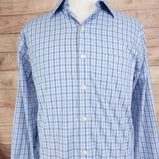 Van Heusen Shirt Mens Big XLT Blue Check Long Sleeve Button-Up Traveler Stretch