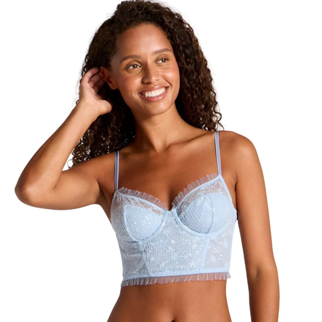 Wild Fable Light Blue Floral Lace Sequin Longline Bustier Bra Size