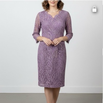 Talbots Lavender Paisley Lace 3/4 Sleeve Sheath Dress Size 8