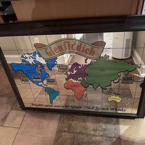 Vtg Glenfiddich Whisky Bar World Mirror Sign Scotch Scottish Pub Mancave 39”x29”