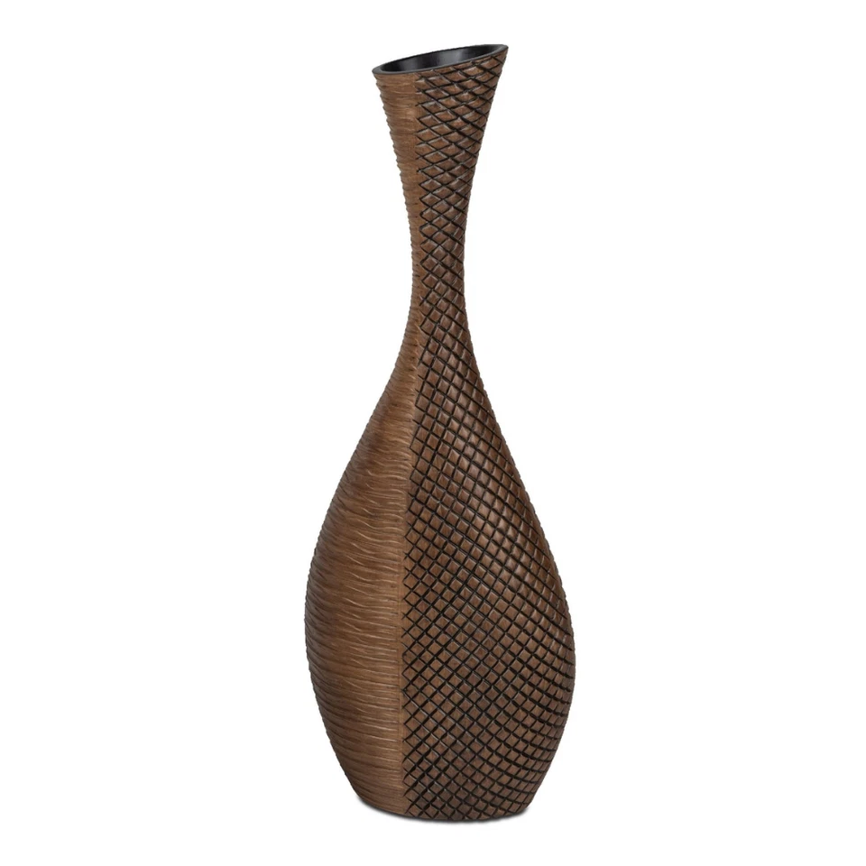 Bodenvase 70 cm - Flaschenvase in Holzoptik mit Kunststein Relief - Formano Vase