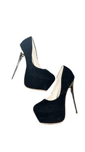 Women's Black Velvet Platform Stiletto Heels Closed Toe Slip On US Size 7