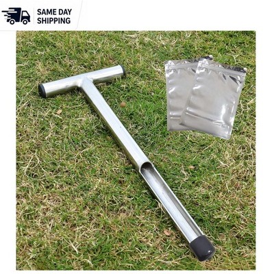 16-Inch Stainless Steel Soil Probe with T-Handle & 2 Sample Bags for Garden Care
