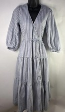 Christy Dawn Tiered Wrap Noah Dress Puff Sleeve Striped V Neck Long Maxi Size M